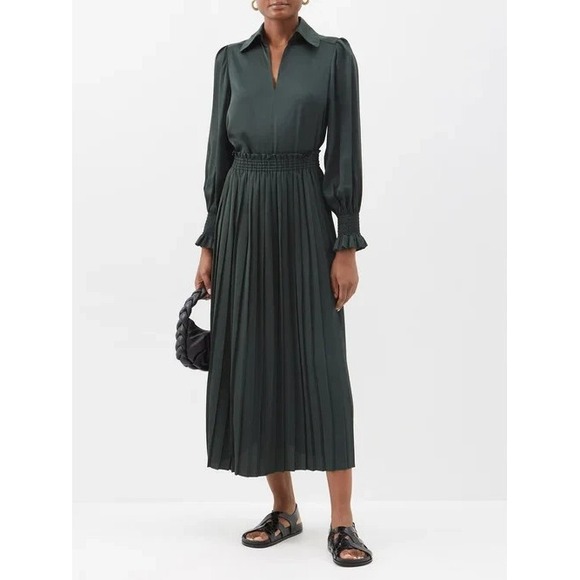 See By Chloe Dresses & Skirts - See By Chloe Skirt Set Outfit Coord Green Satin Top Pleated Midi Maxi Skirt 40 4